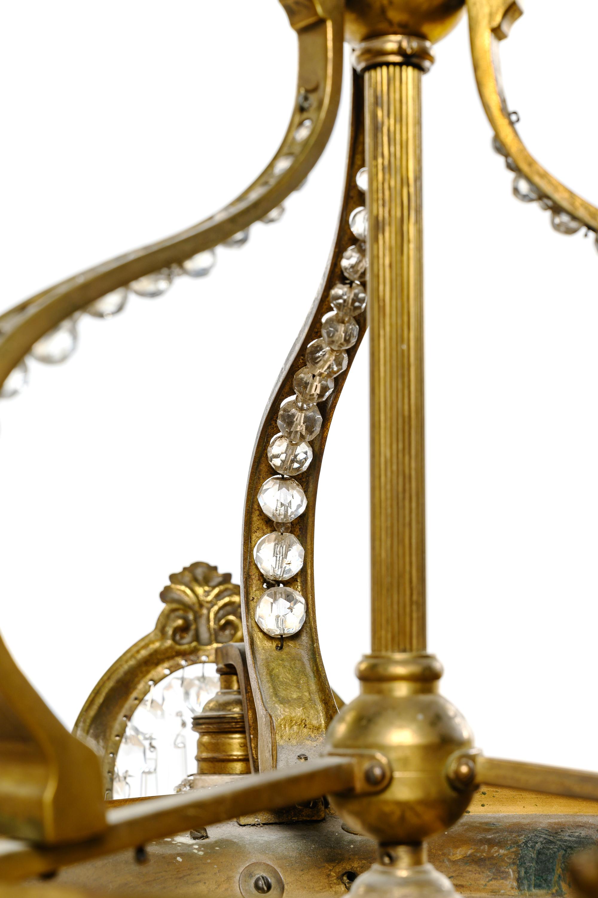 A Continental Gilt Bronze and Glass Three-Light Chandelier