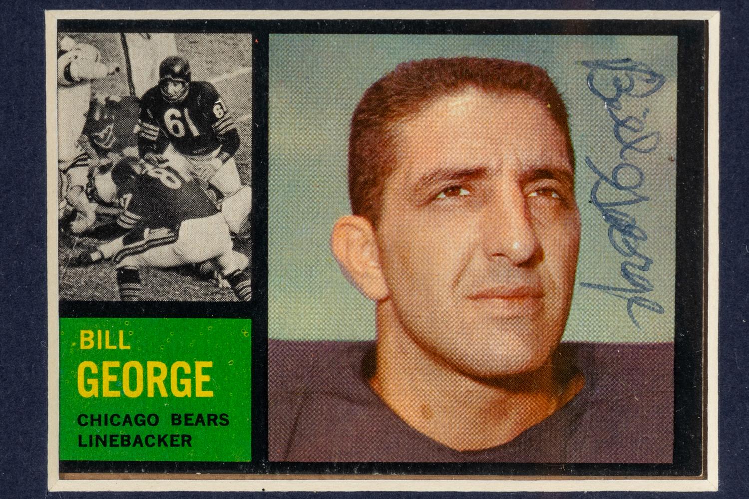 A Rare Chicago Bears Hall of Fame Bill George Signed 1962 Topps Card Display