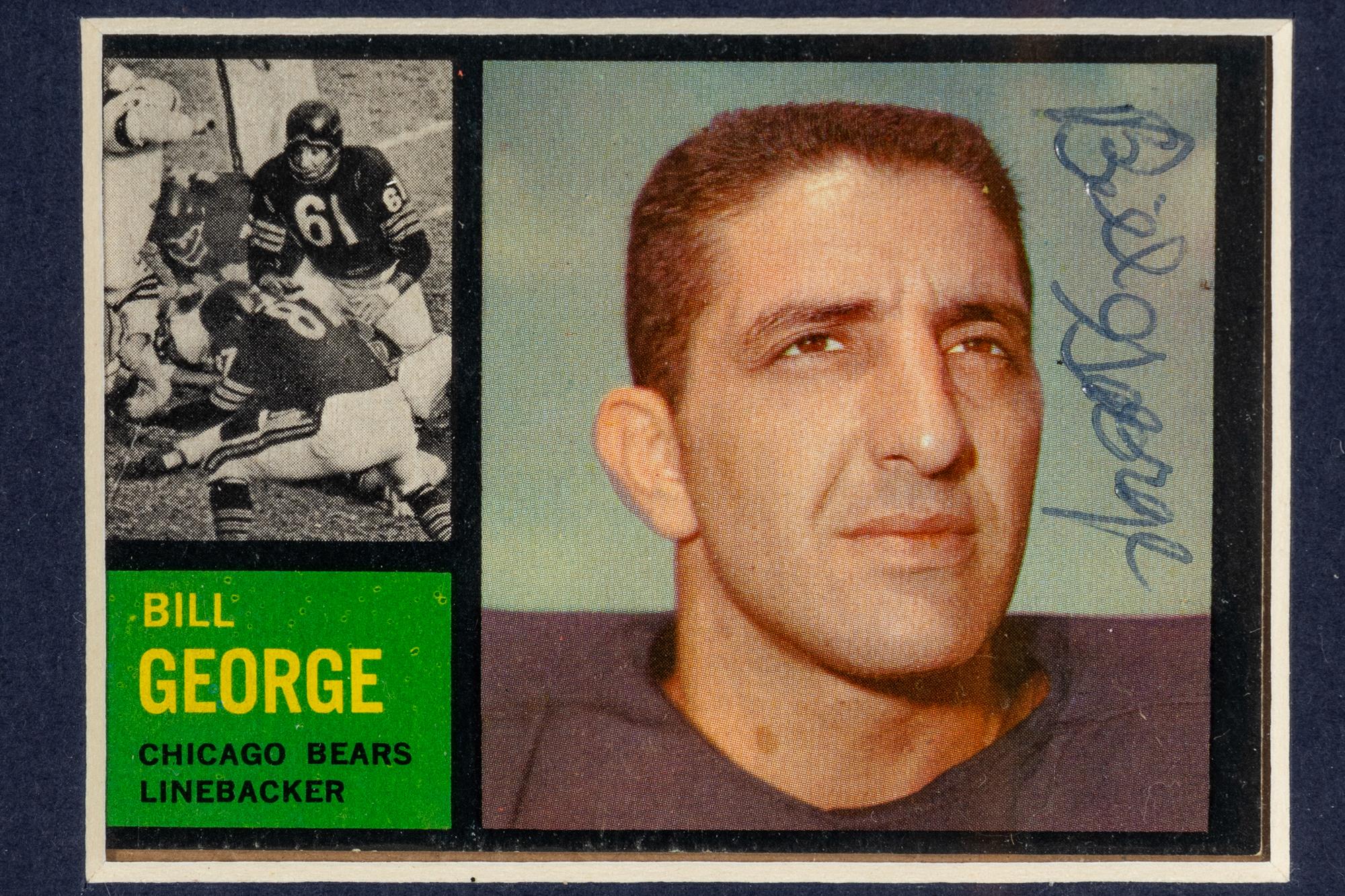 A Rare Chicago Bears Hall of Fame Bill George Signed 1962 Topps Card Display