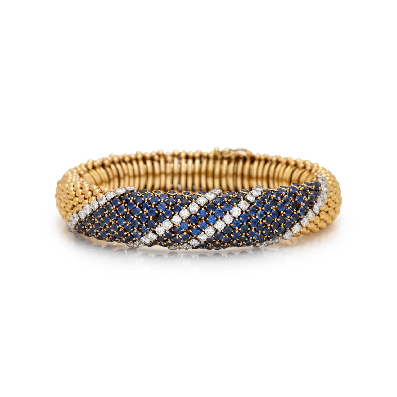 VAN CLEEF & ARPELS, YELLOW GOLD, SAPPHIRE AND DIAMOND 'PELOUSE' BRACELET