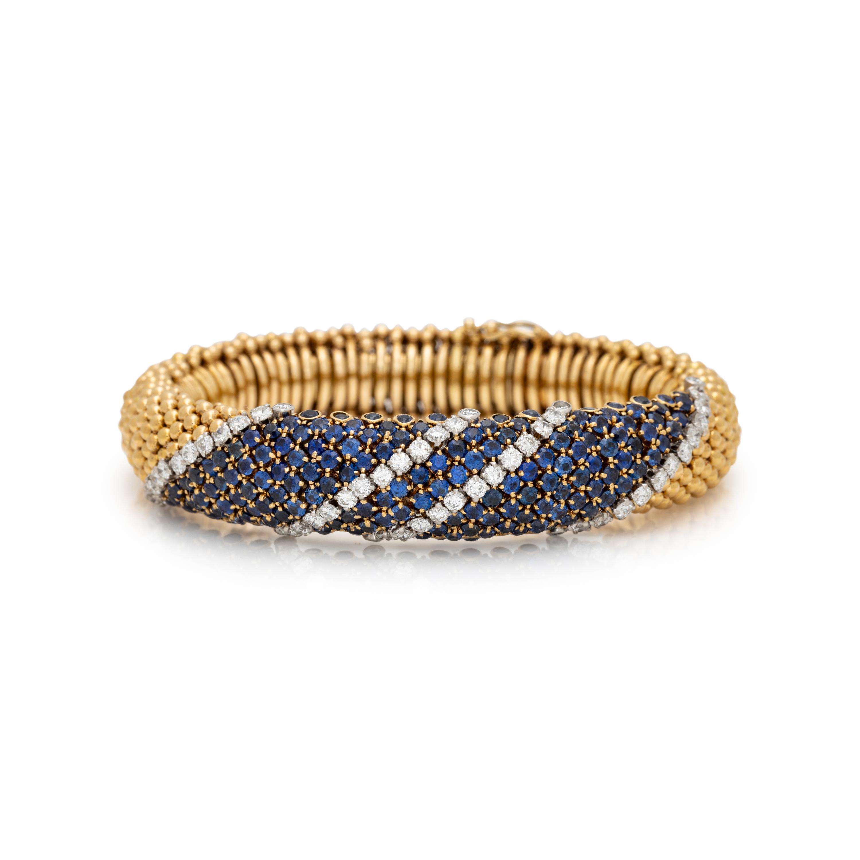 VAN CLEEF & ARPELS, YELLOW GOLD, SAPPHIRE AND DIAMOND 'PELOUSE' BRACELET