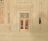 A Hand Rendered Presentation Drawing of the Lake View State Bank Building at Clark & Belmont in Chicago, IL. 34.5" W x .75" D x 29.5" H — United States, 20th Century