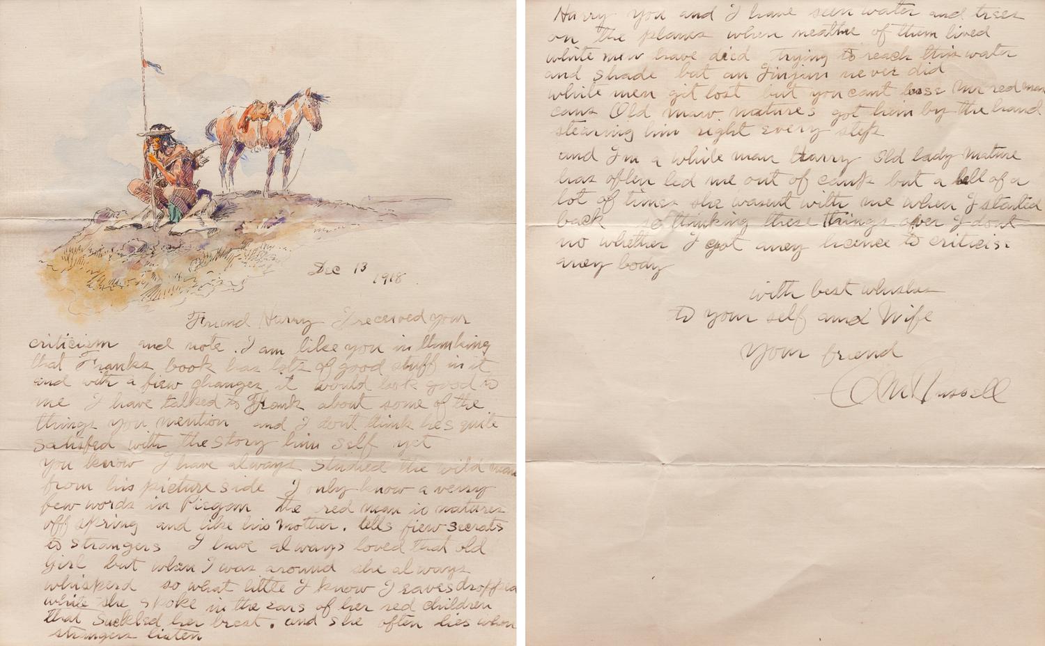 Indian Scout and Horse, Illustrated Letter