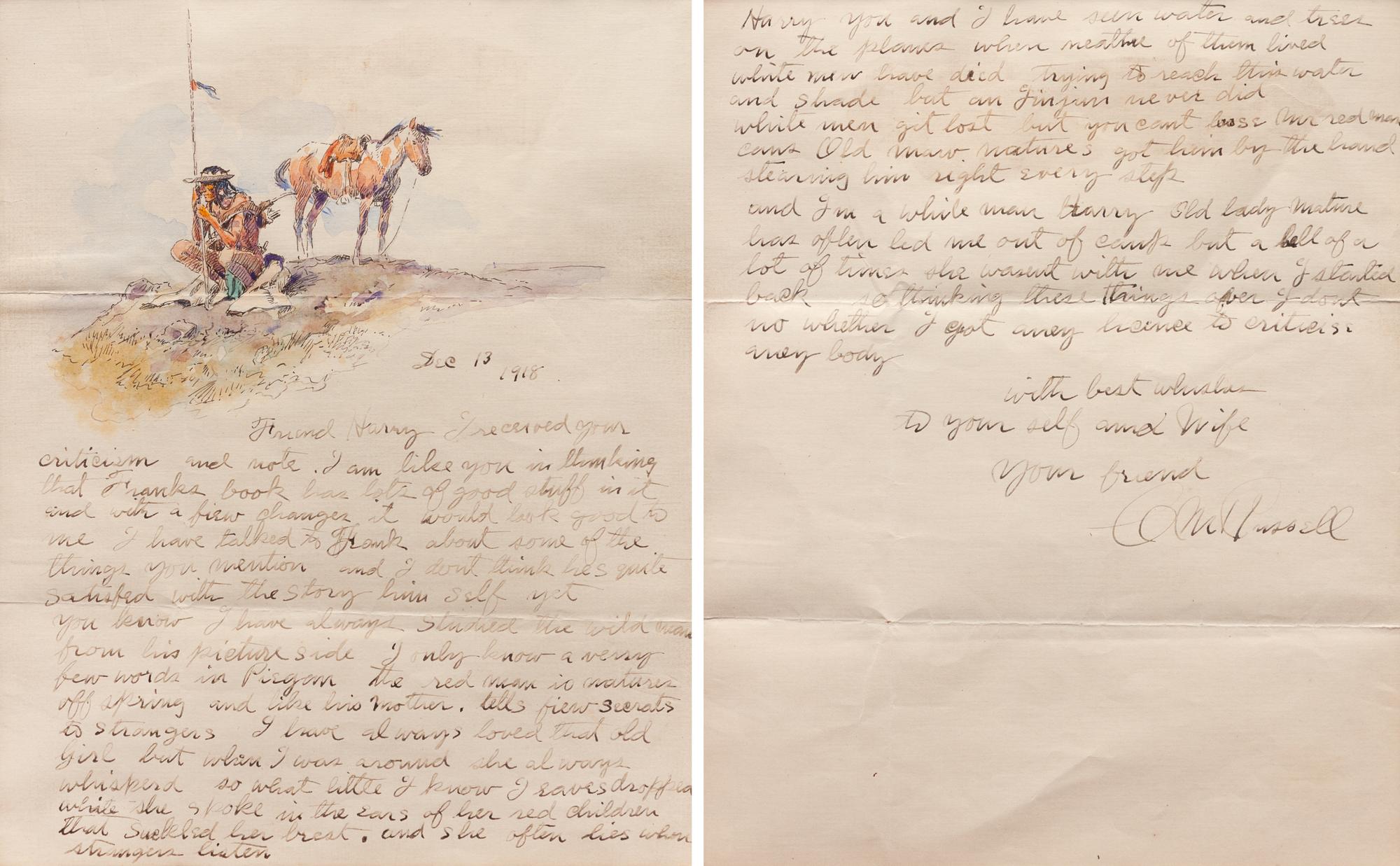 Indian Scout and Horse, Illustrated Letter