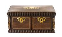 A Continental Brass and Ivory Inlaid Rose Necessaire Case, Width 8 1/2 inches.
