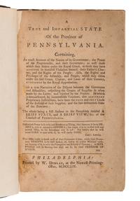 [FRANKLIN PRINTING] -- [GALLOWAY, Joseph]. A True and Impartial State Of the Province of Pennsylvania . Philadelphia: W. Dunlap, 1759.