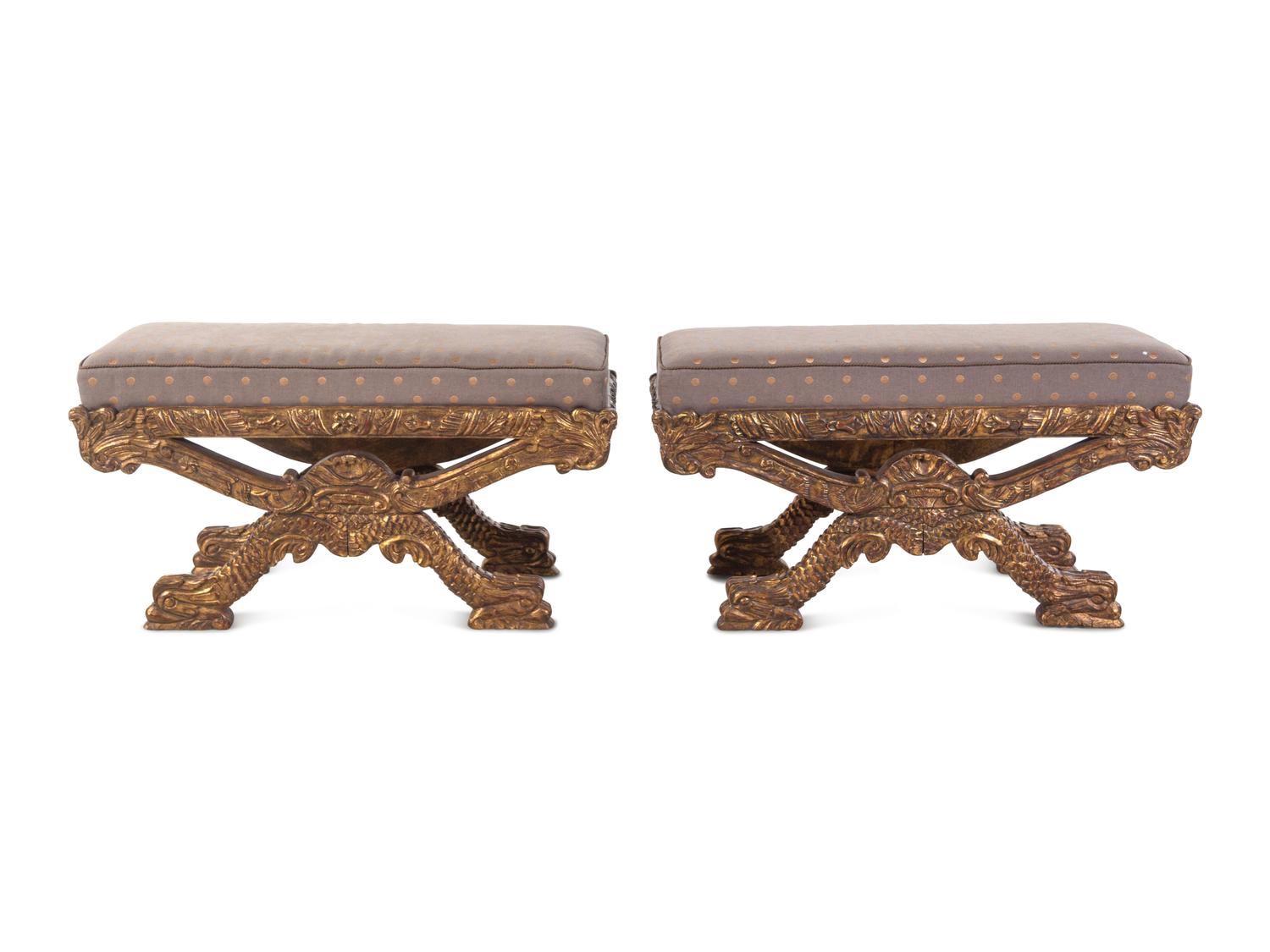 A Pair of Italian Baroque Style Giltwood Stools