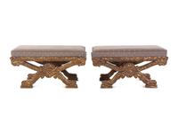 A Pair of Italian Baroque Style Giltwood Stools