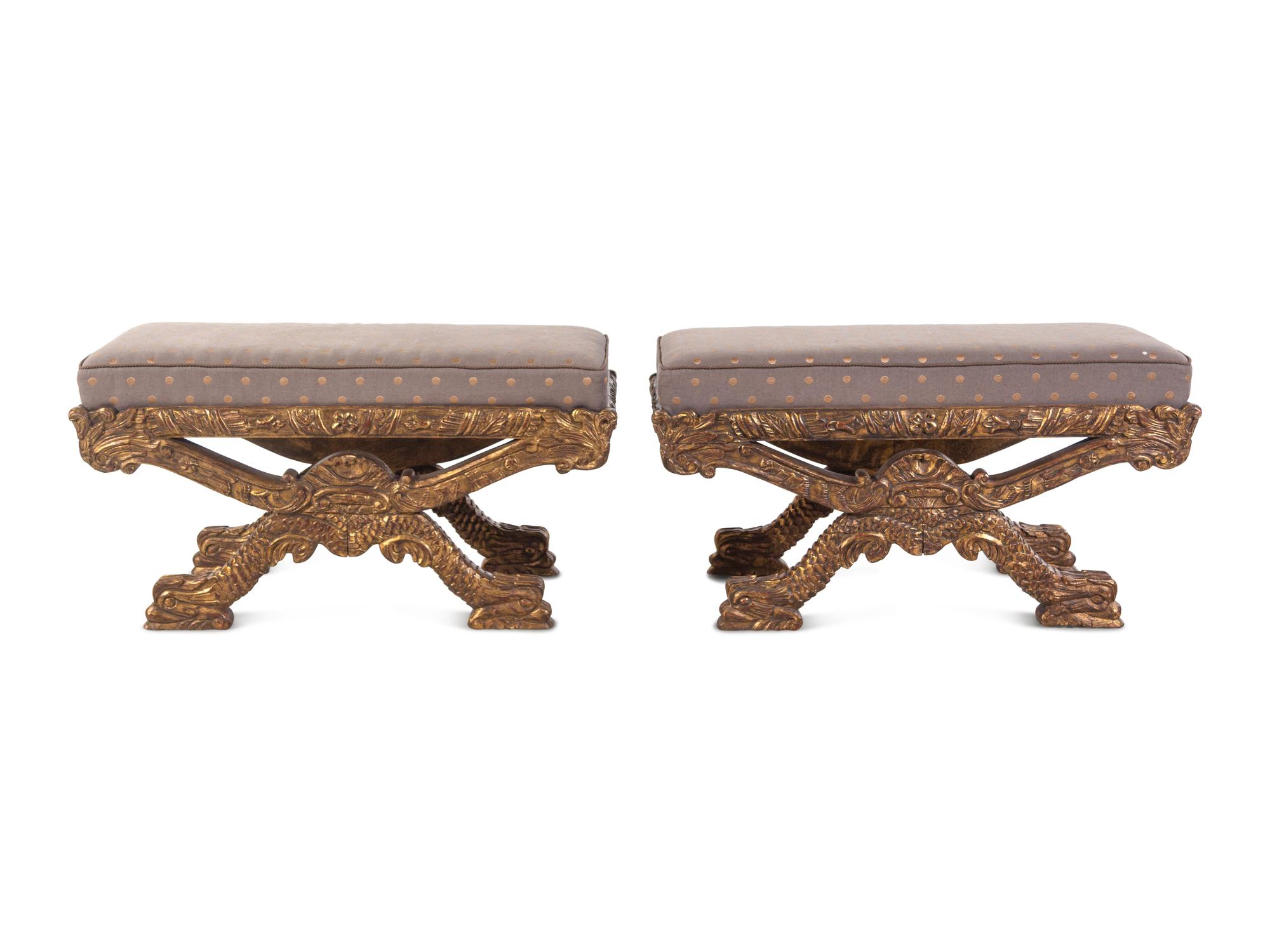 A Pair of Italian Baroque Style Giltwood Stools