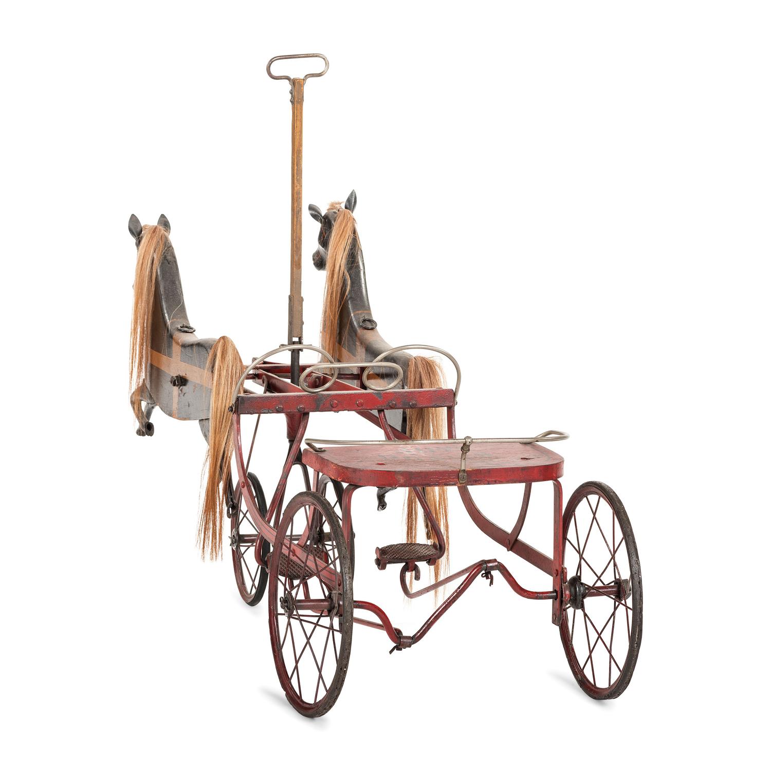 A Painted Wood and Metal Horse Drawn Pedal Cart