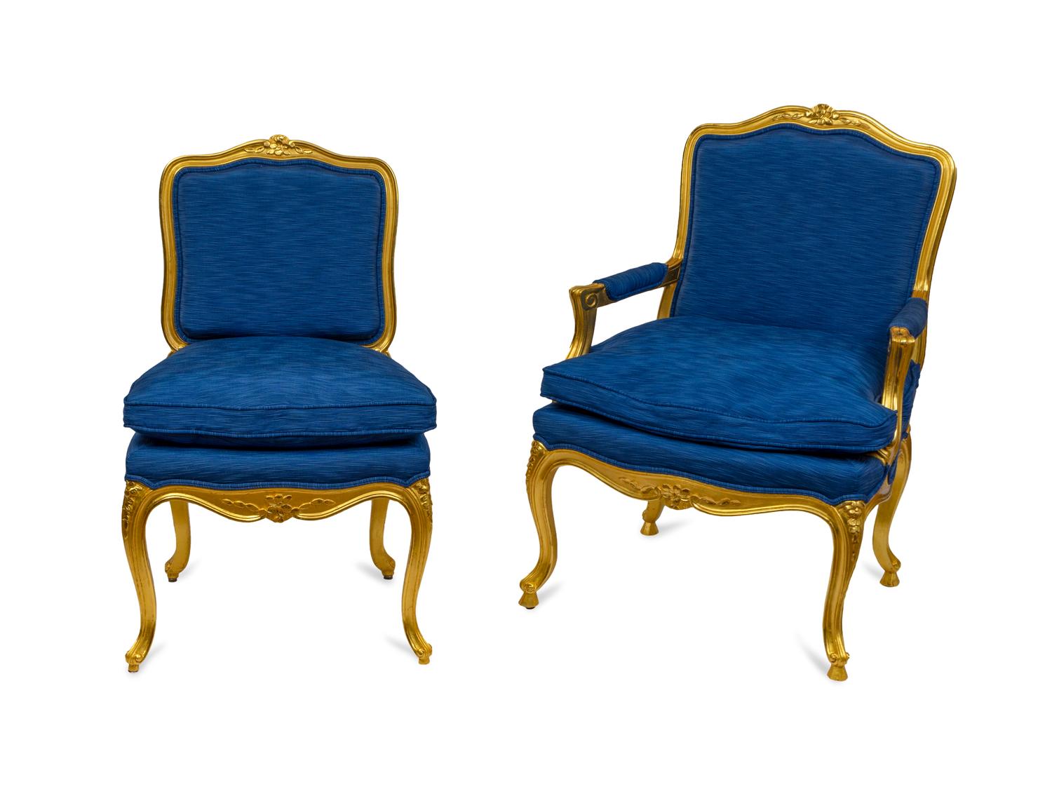 A Set of Fourteen Italian Louis XV Style Giltwood Dining Chairs — ANSELMO BONORA, 20TH CENTURY