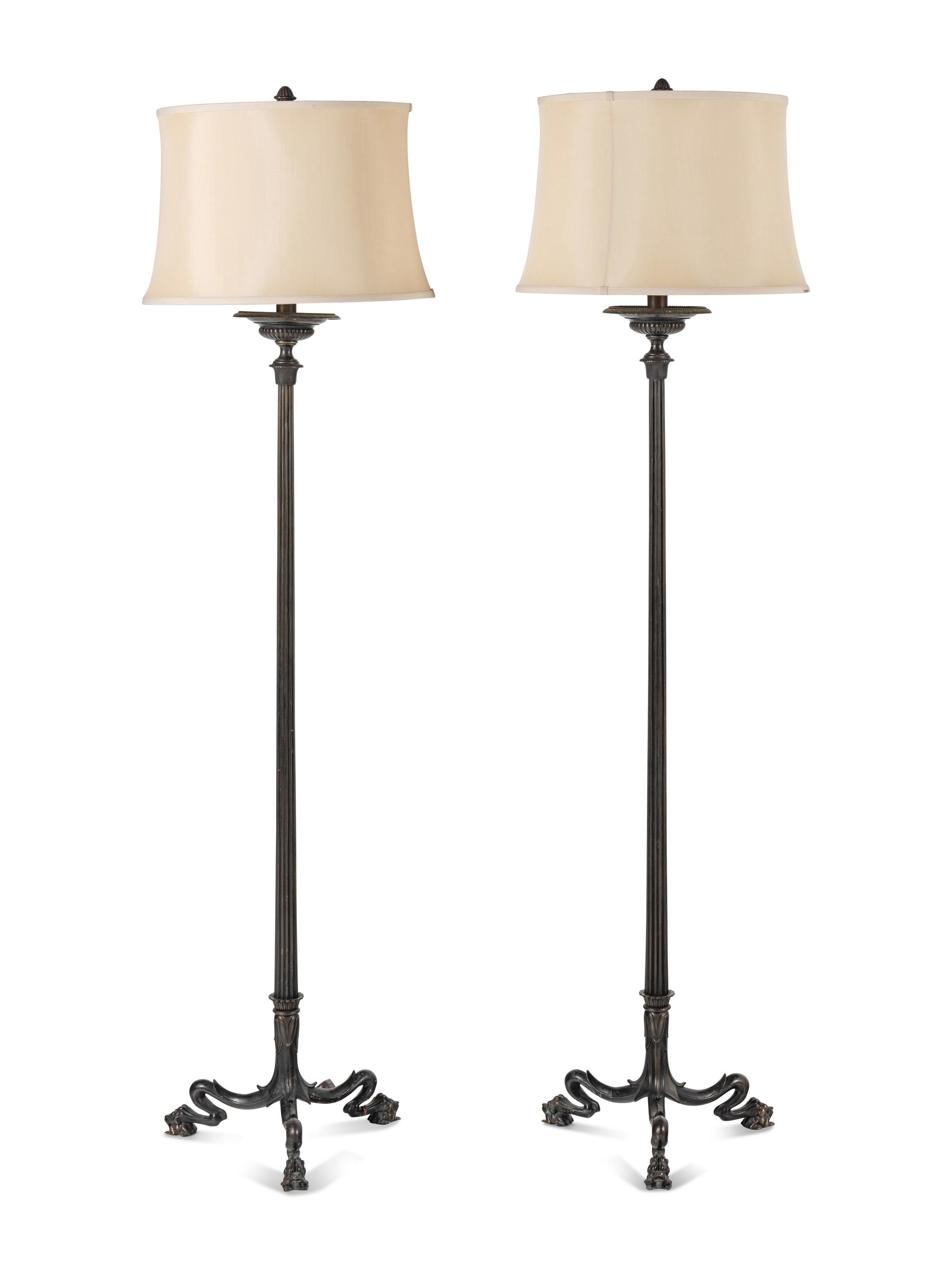 A Pair of Neoclassical Bronze Floor Lamps