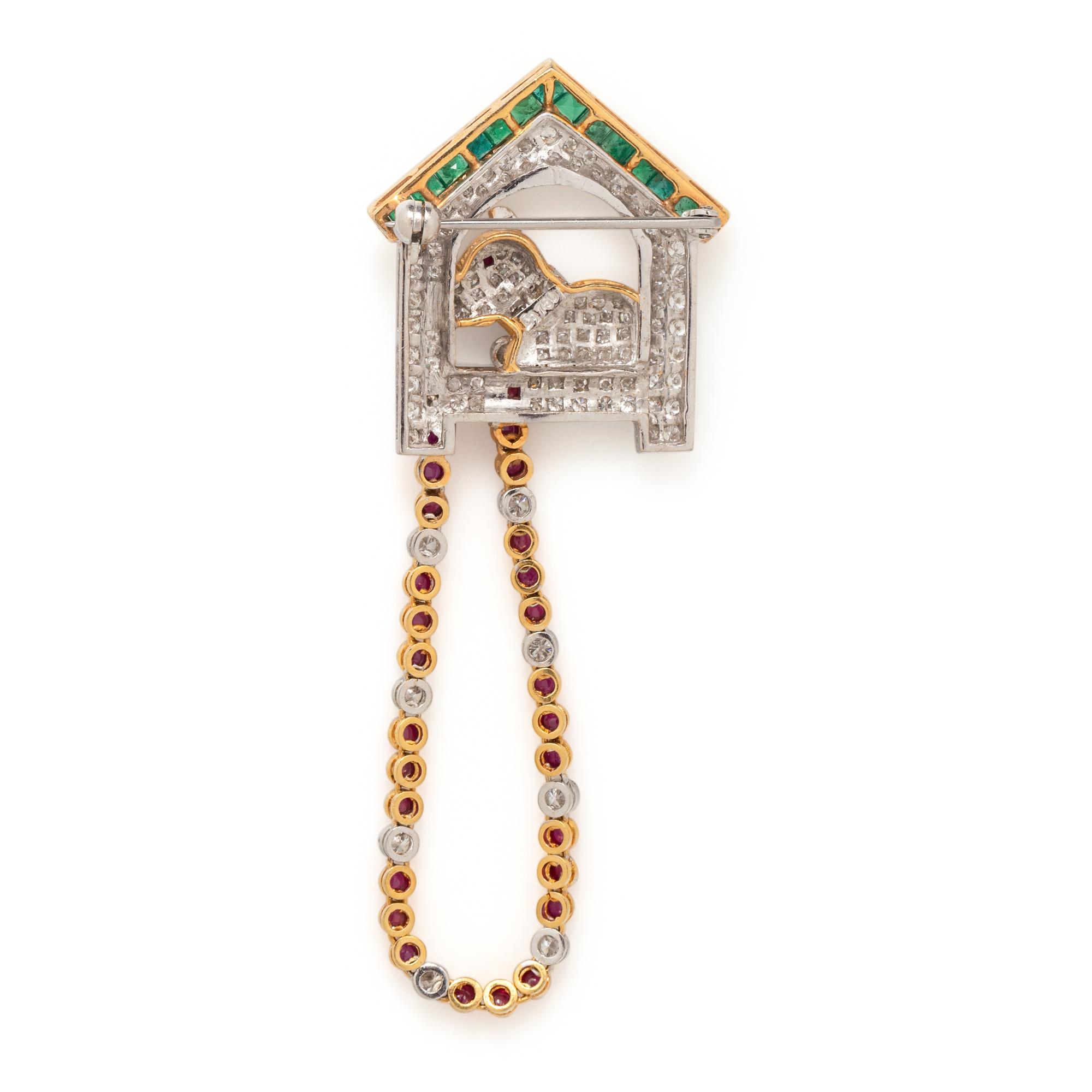 DIAMOND AND MULTIGEM DOG BROOCH