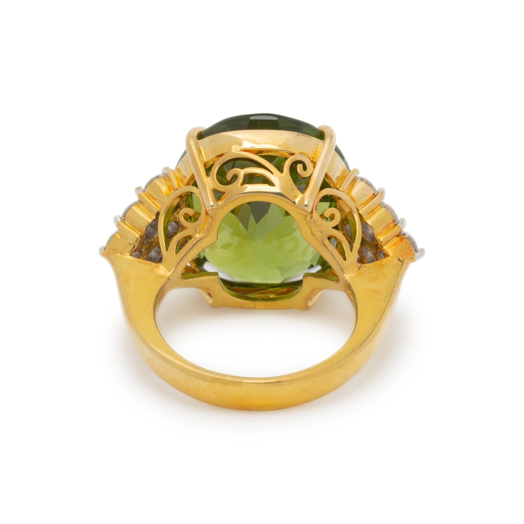 PERIDOT, DIAMOND, AND YELLOW GOLD RING
