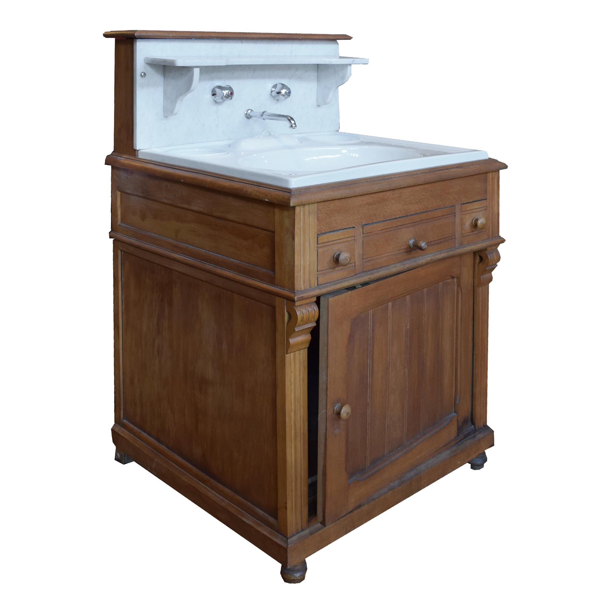 A Wood and Marble Wash Stand/Commode 27" W x 25" D x 44" H — France