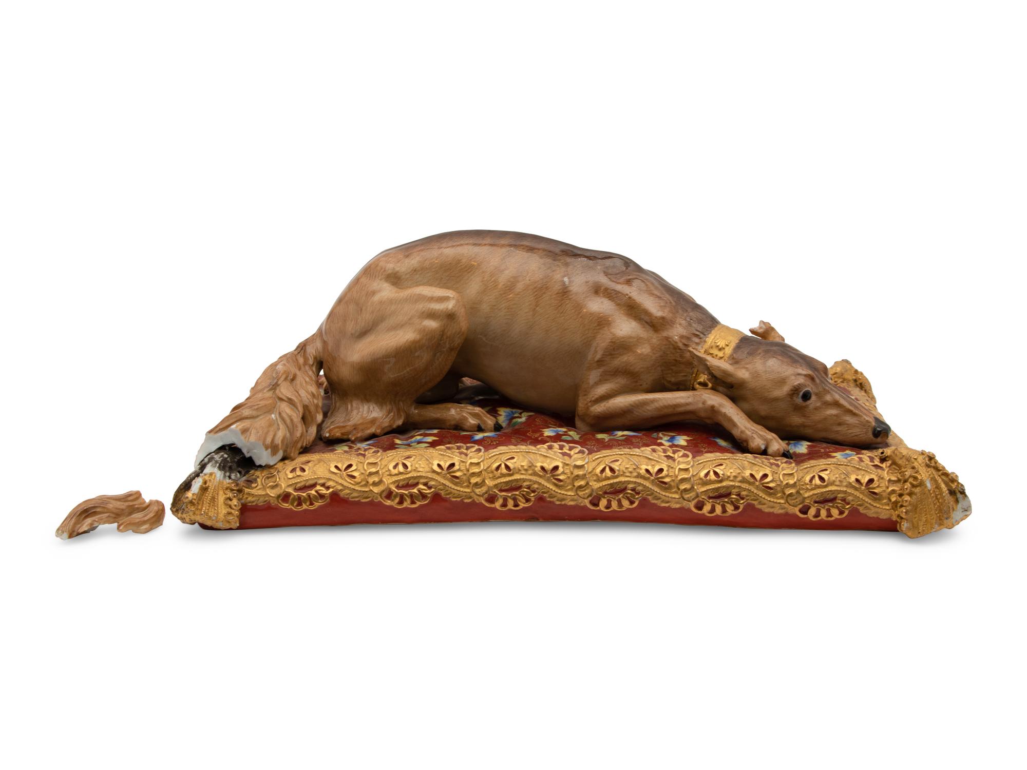 A Meissen Parcel Gilt Porcelain Model of Empress Catherine II of Russia's Favorite Dog