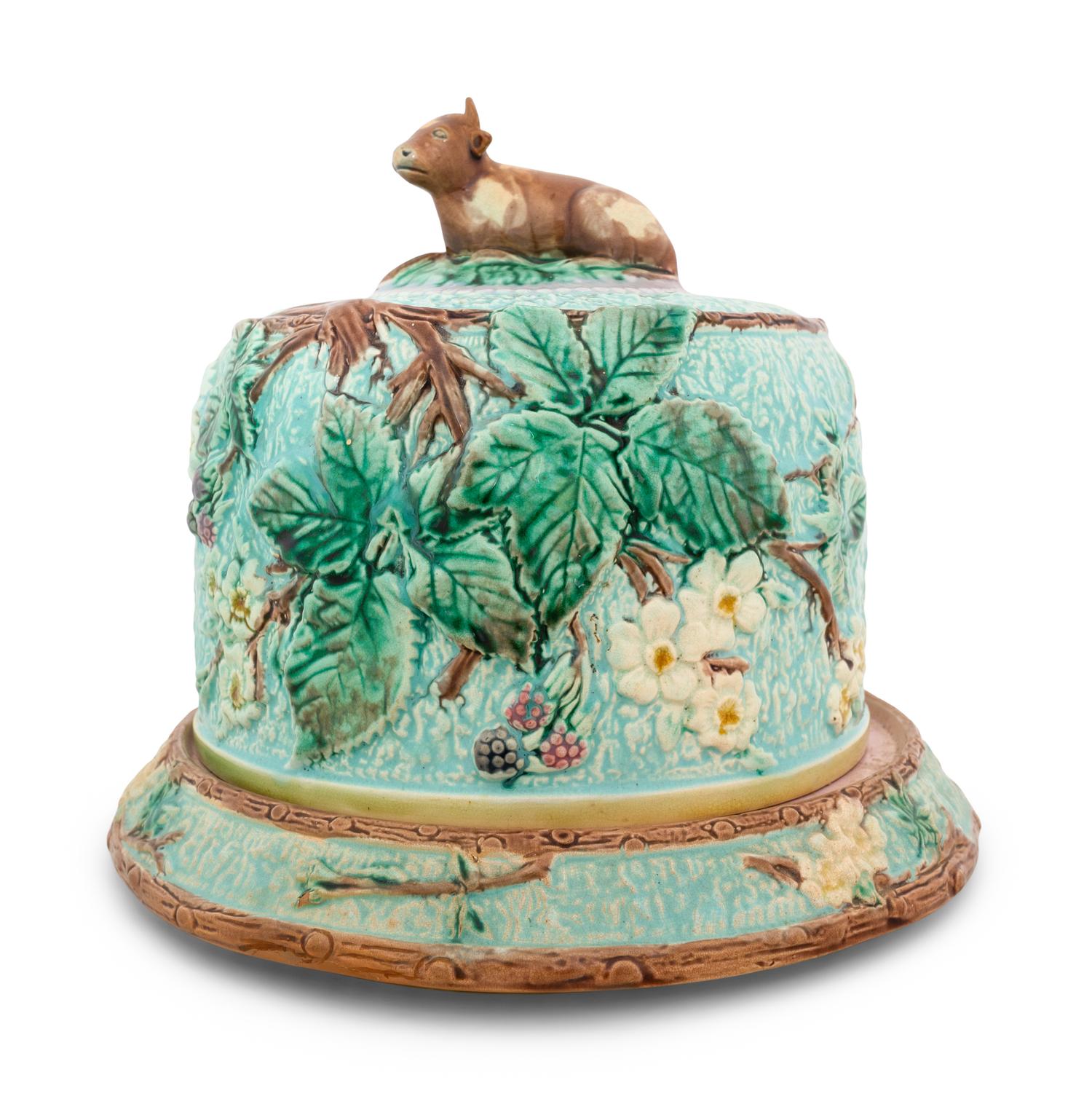 An English Majolica Cheese Dome and Stand