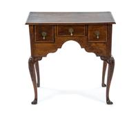 A George I Style Walnut Lowboy, 18TH CENTURY, THE TOP REPLACED, Height 28 1/2 x width 29 1/2 x depth 19 1/2 inches. — 18TH CENTURY, THE TOP REPLACED,