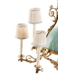 A Victorian Colored Glass Mounted Gilt Bronze Five-Light Ceiling Fixture