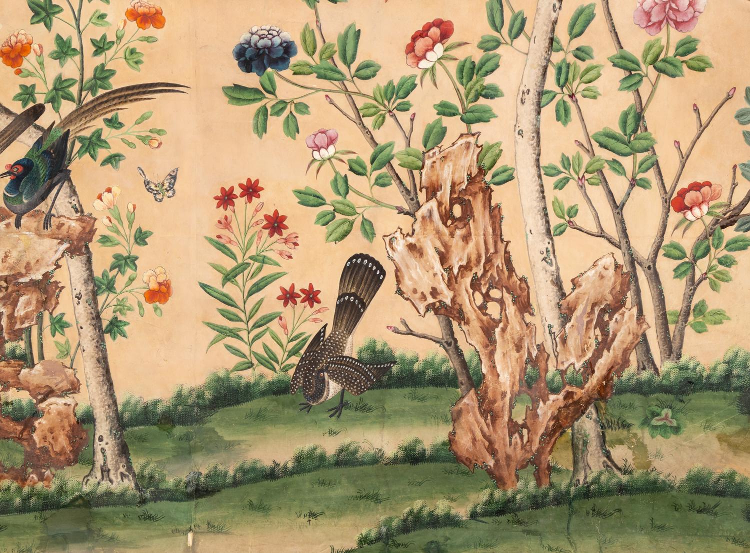 A Group of Chinese Hand-Painted Wallpaper Panels