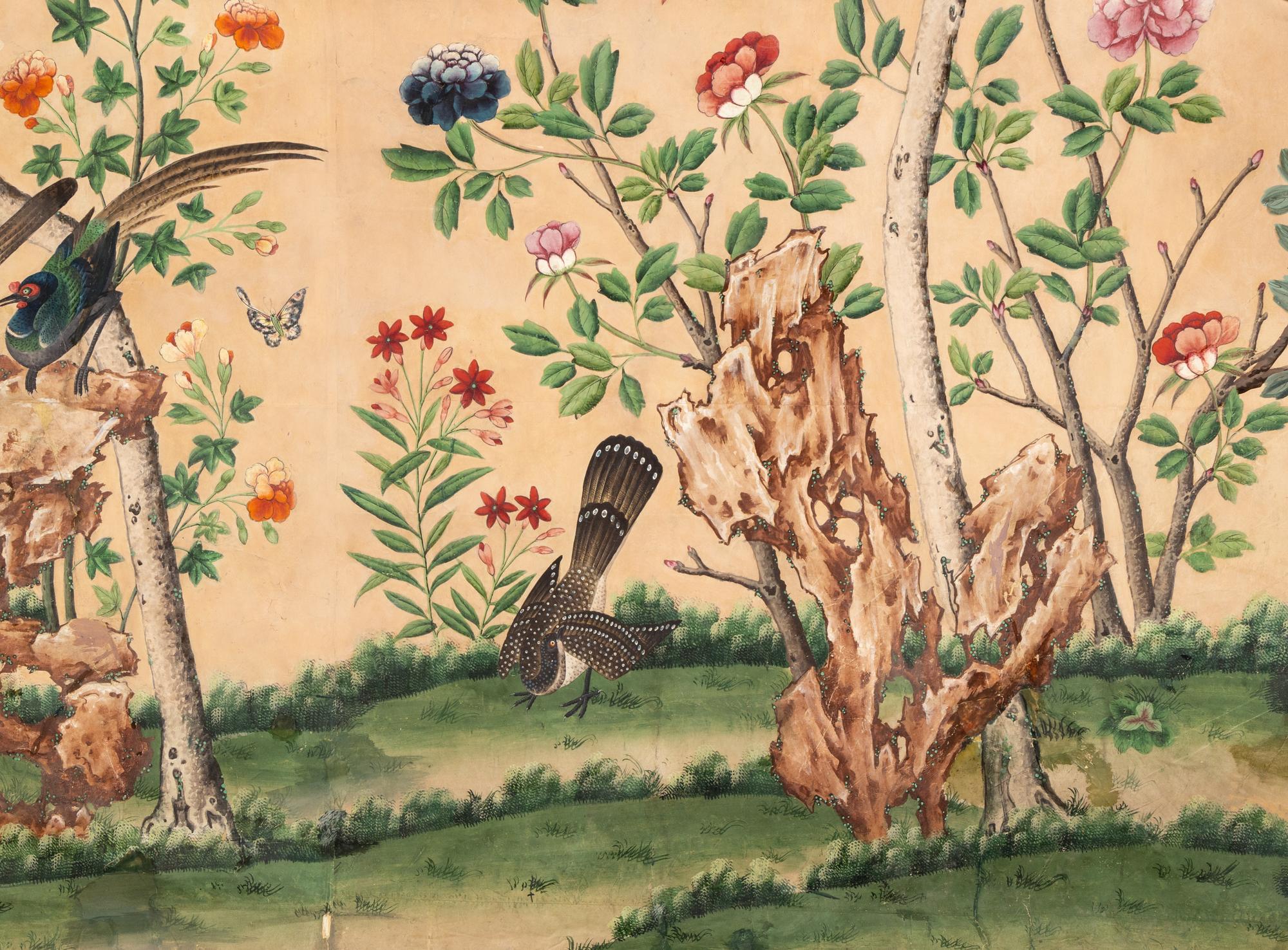 A Group of Chinese Hand-Painted Wallpaper Panels