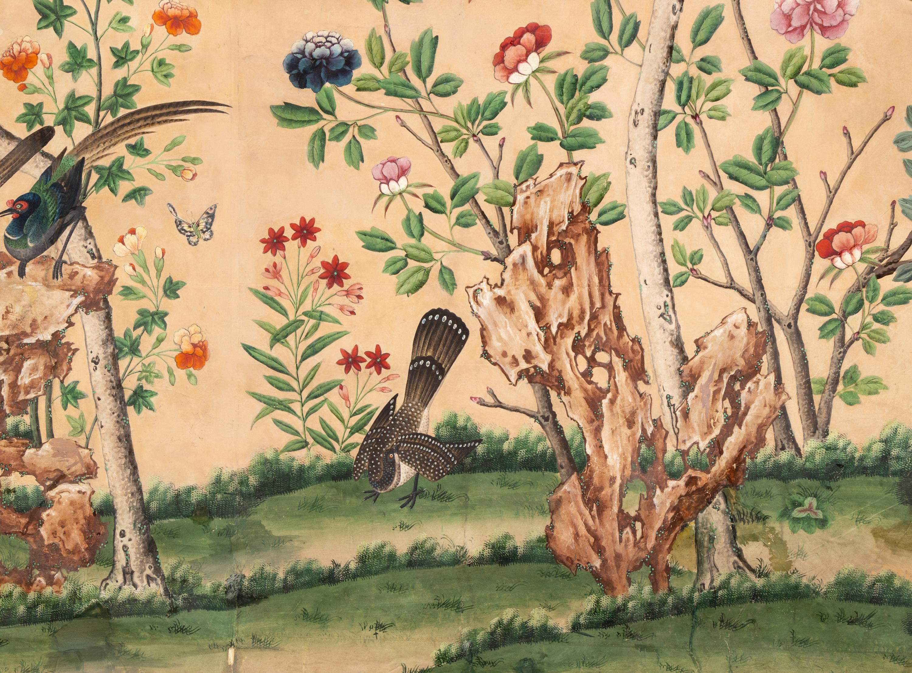 A Group of Chinese Hand-Painted Wallpaper Panels