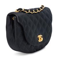 Chanel, Curved Flap Bag in Quilted Black Satin