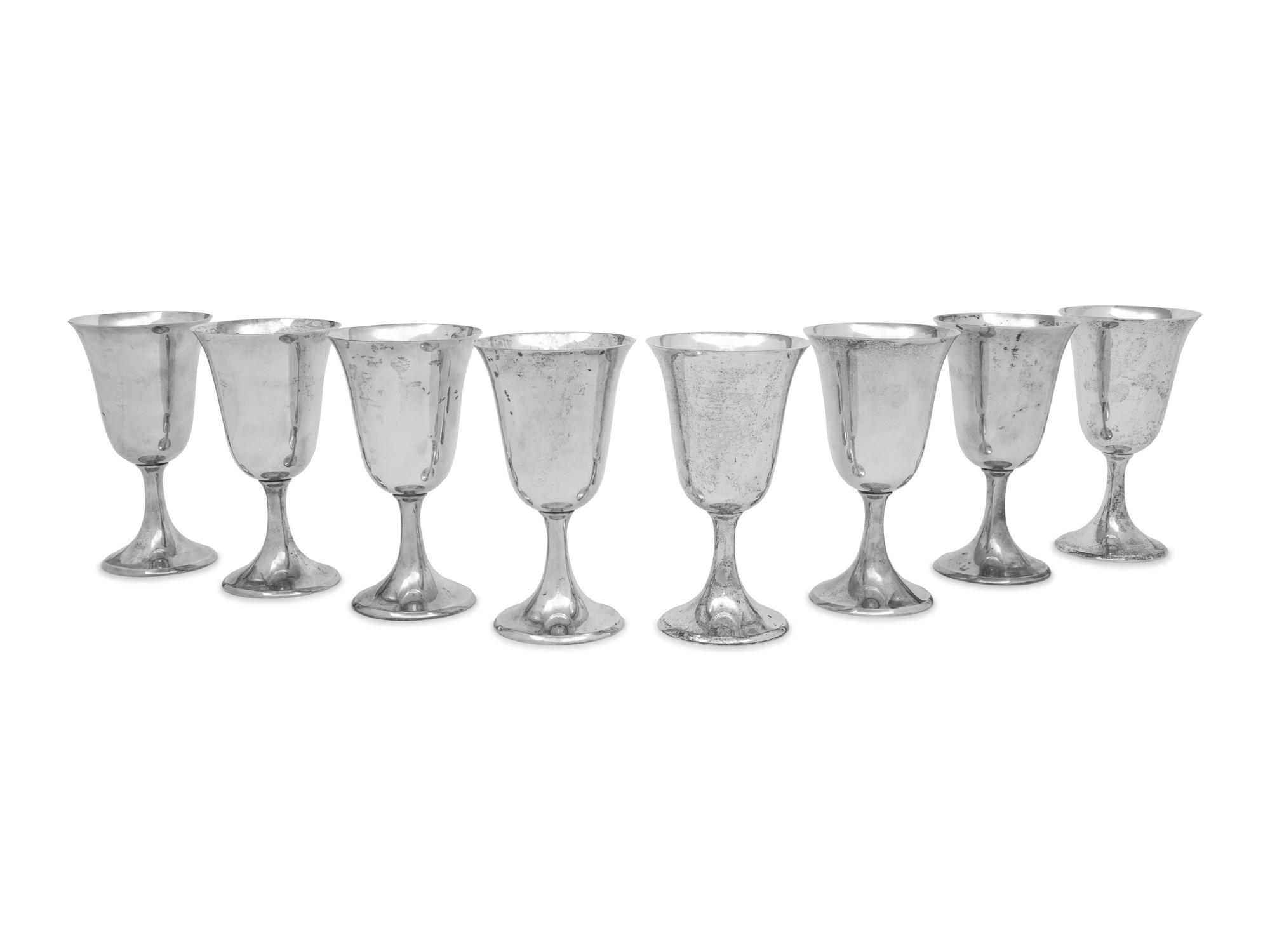 A Set of Eight American Silver Goblets