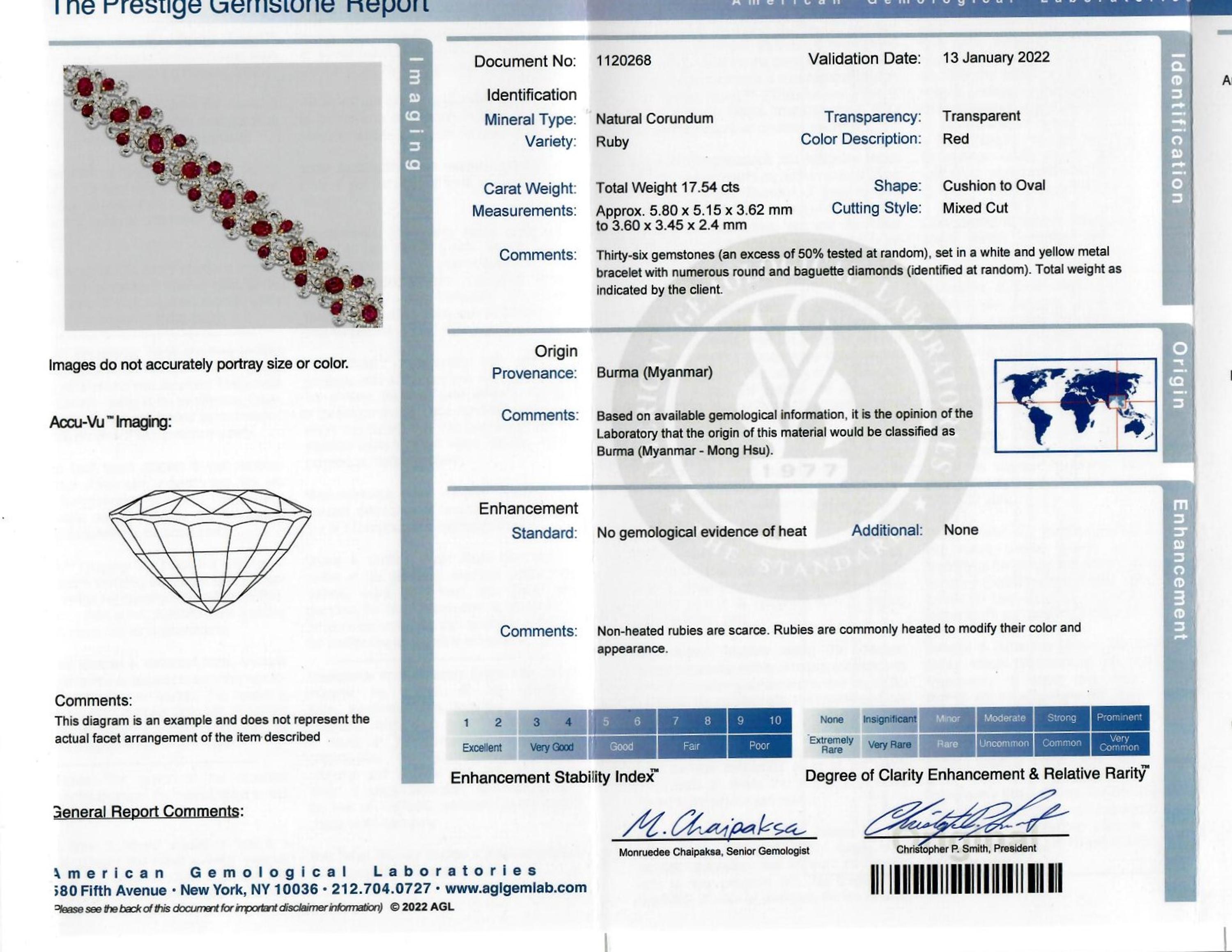 UNHEATED BURMESE RUBY AND DIAMOND BRACELET