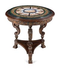 An Italian Micromosaic and Parcel Gilt Oak Center Table