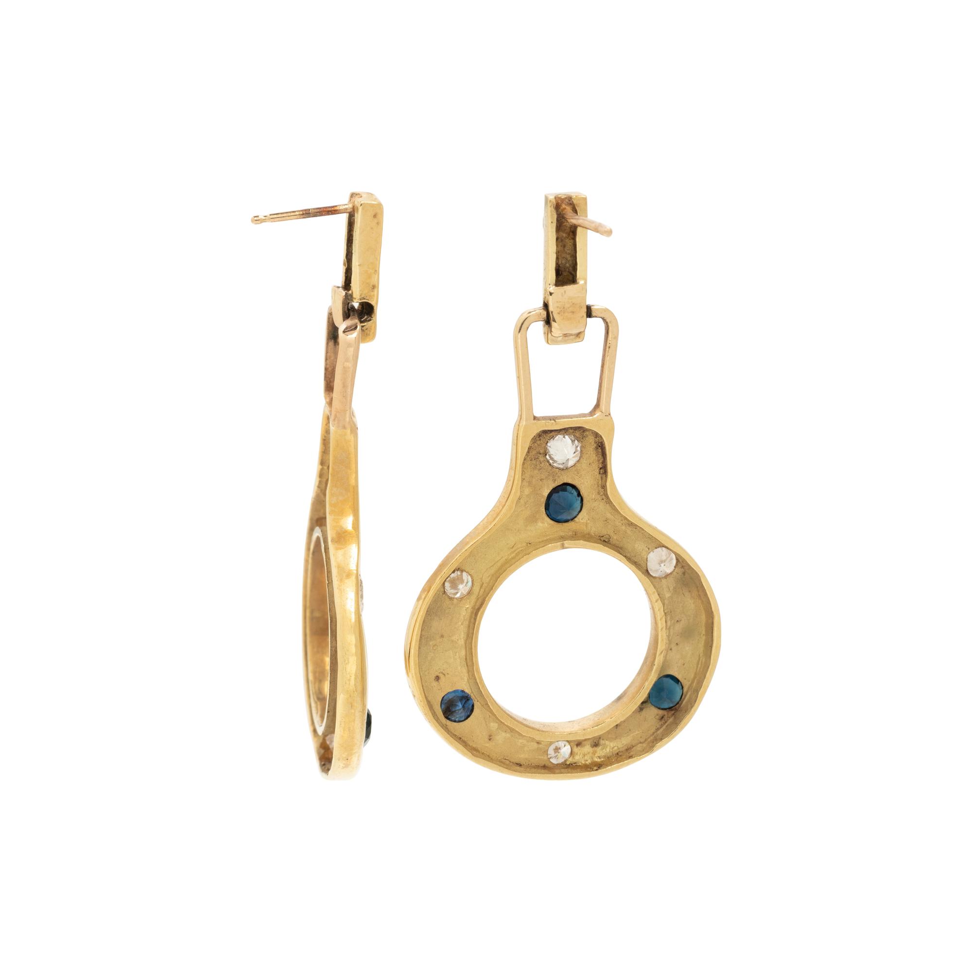 YELLOW GOLD, DIAMOND AND SAPPHIRE EARRINGS