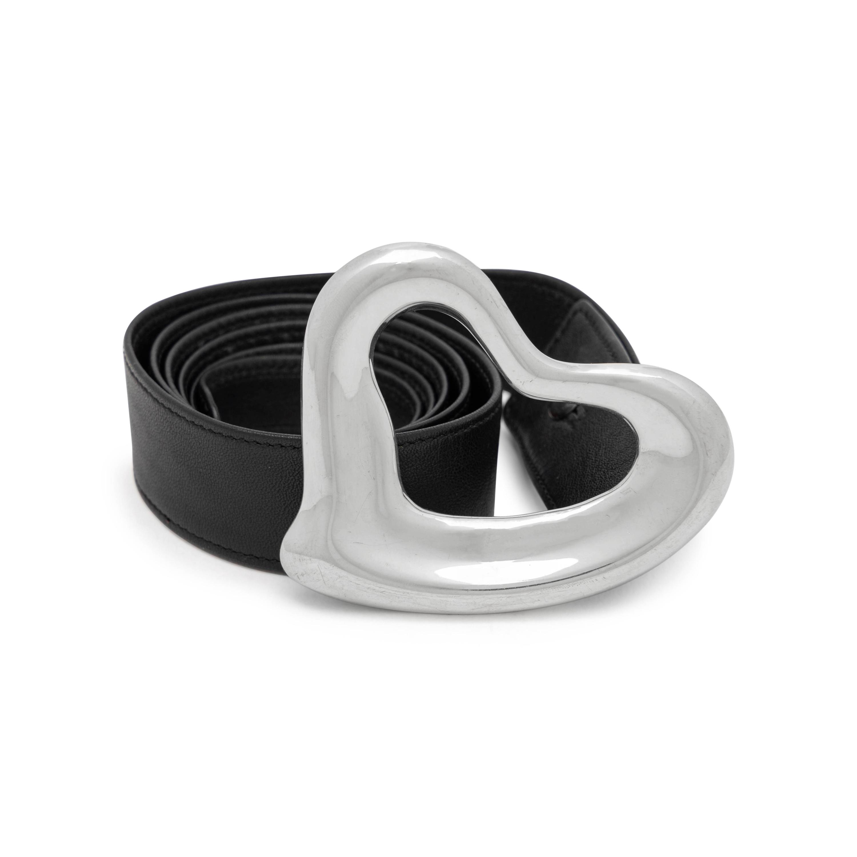 Elsa Peretti, Tiffany & Co., Open Heart Buckle & Black Leather Belt