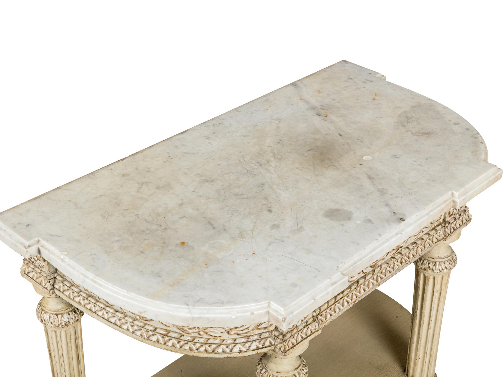 A Pair of Louis XVI Style Grisaille-Painted Console Tables