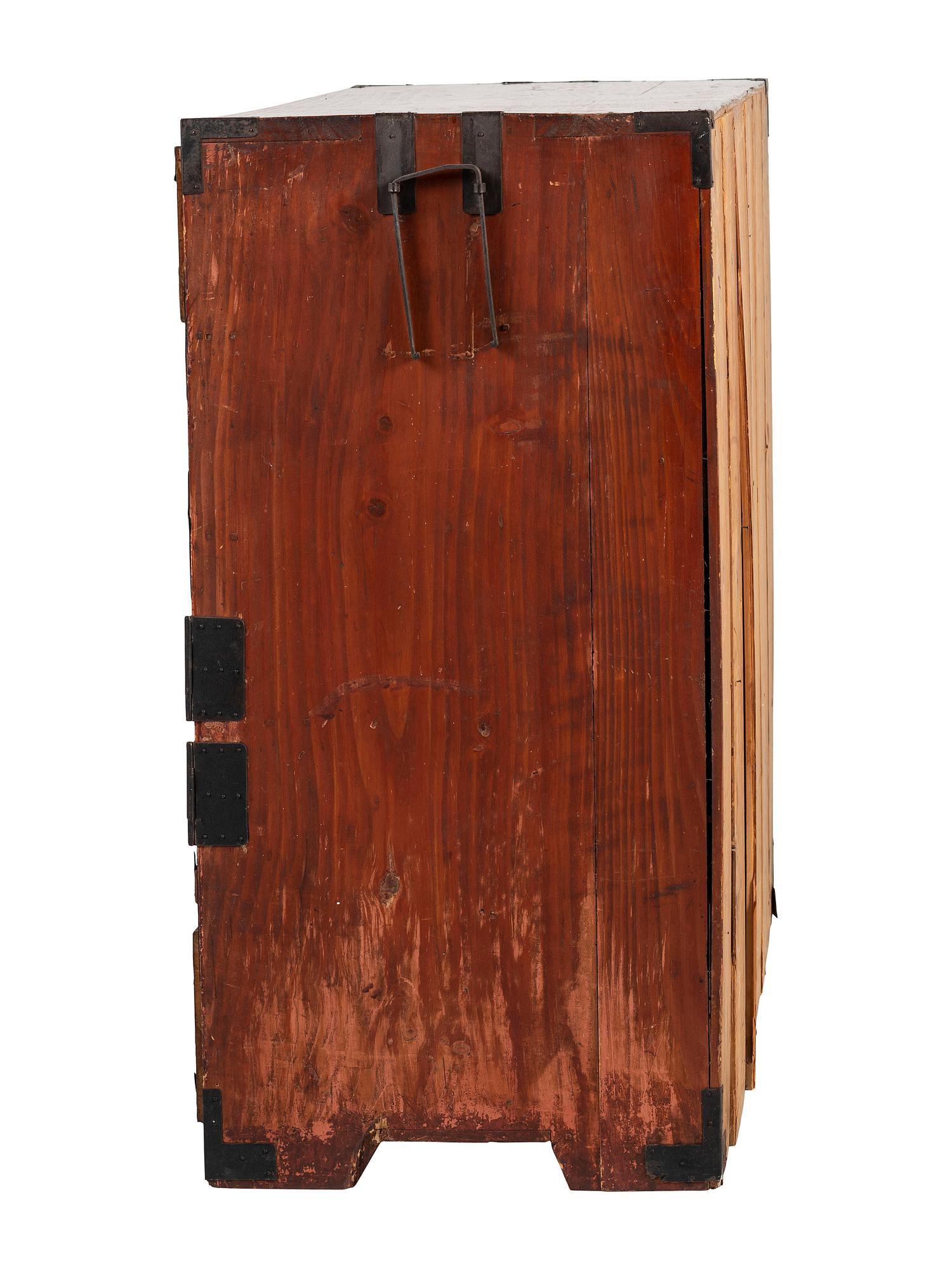 A Japanese Pressed Metal Mounted Tansu Chest