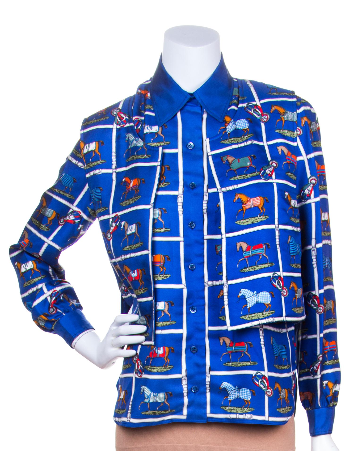 An Hermes Silk Horse Motif Top Ensemble, Size 42.