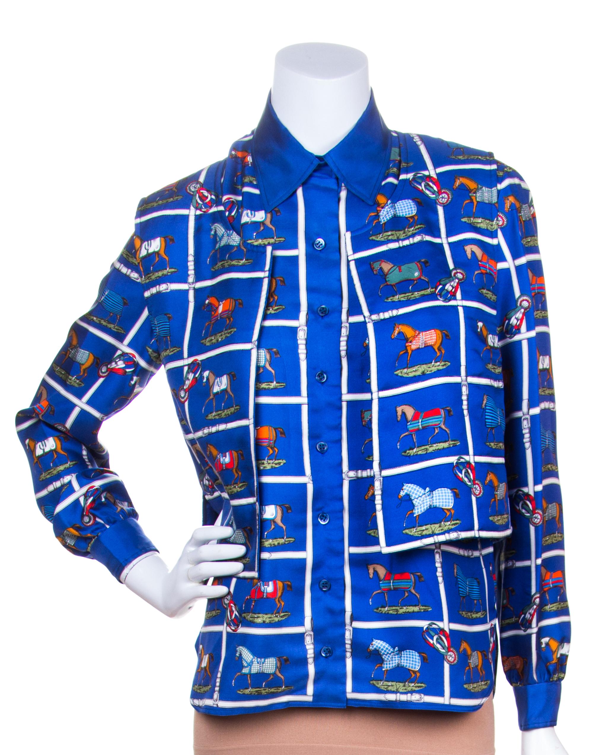 An Hermes Silk Horse Motif Top Ensemble, Size 42.
