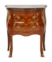 Two French Marble Top Gilt Metal Mounted Side Cabinets