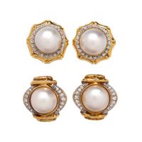 TWO PAIRS OF CULTURED MABE PEARL AND DIAMOND EARCLIPS
