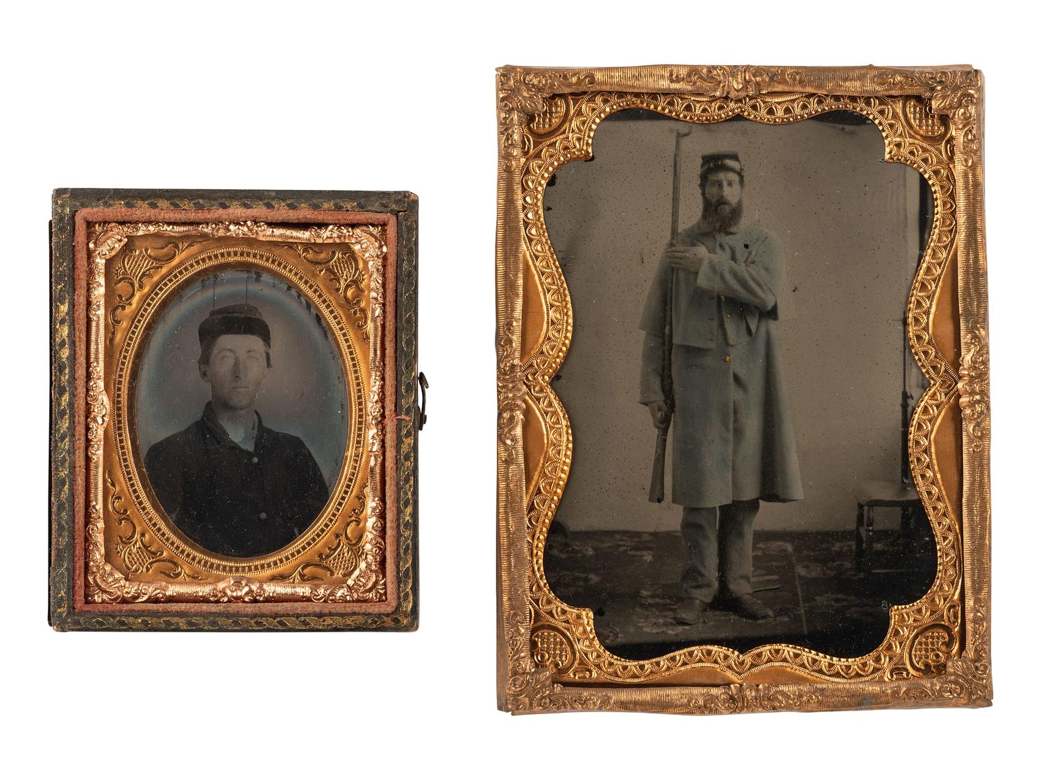 [CIVIL WAR - EARLY PHOTOGRAPHY]. 9 cased images highlighted by 2 portraits of Civil War soldiers.