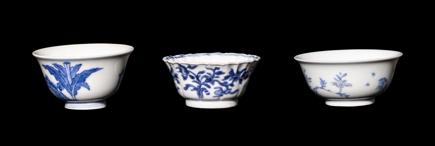 Three Chinese Blue and White Porcelain Cups