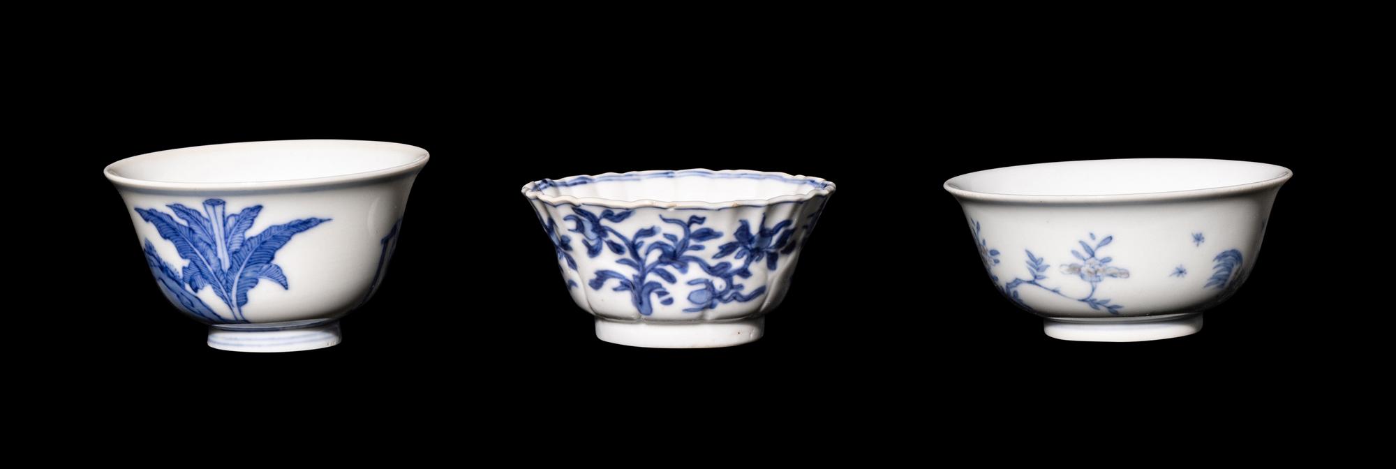 Three Chinese Blue and White Porcelain Cups