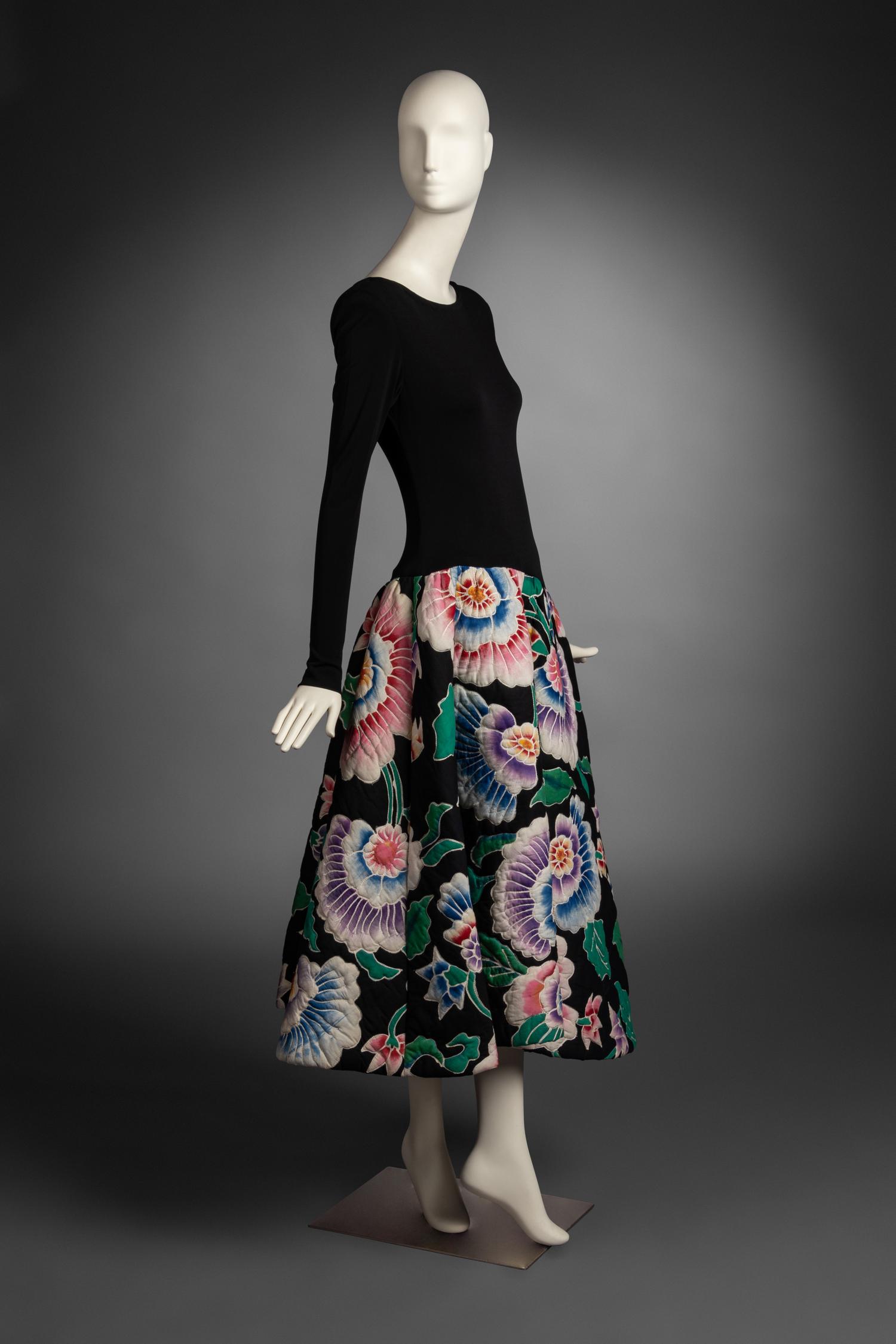 Bob Mackie Dress with Quilted Floral Skirt, 1980s
