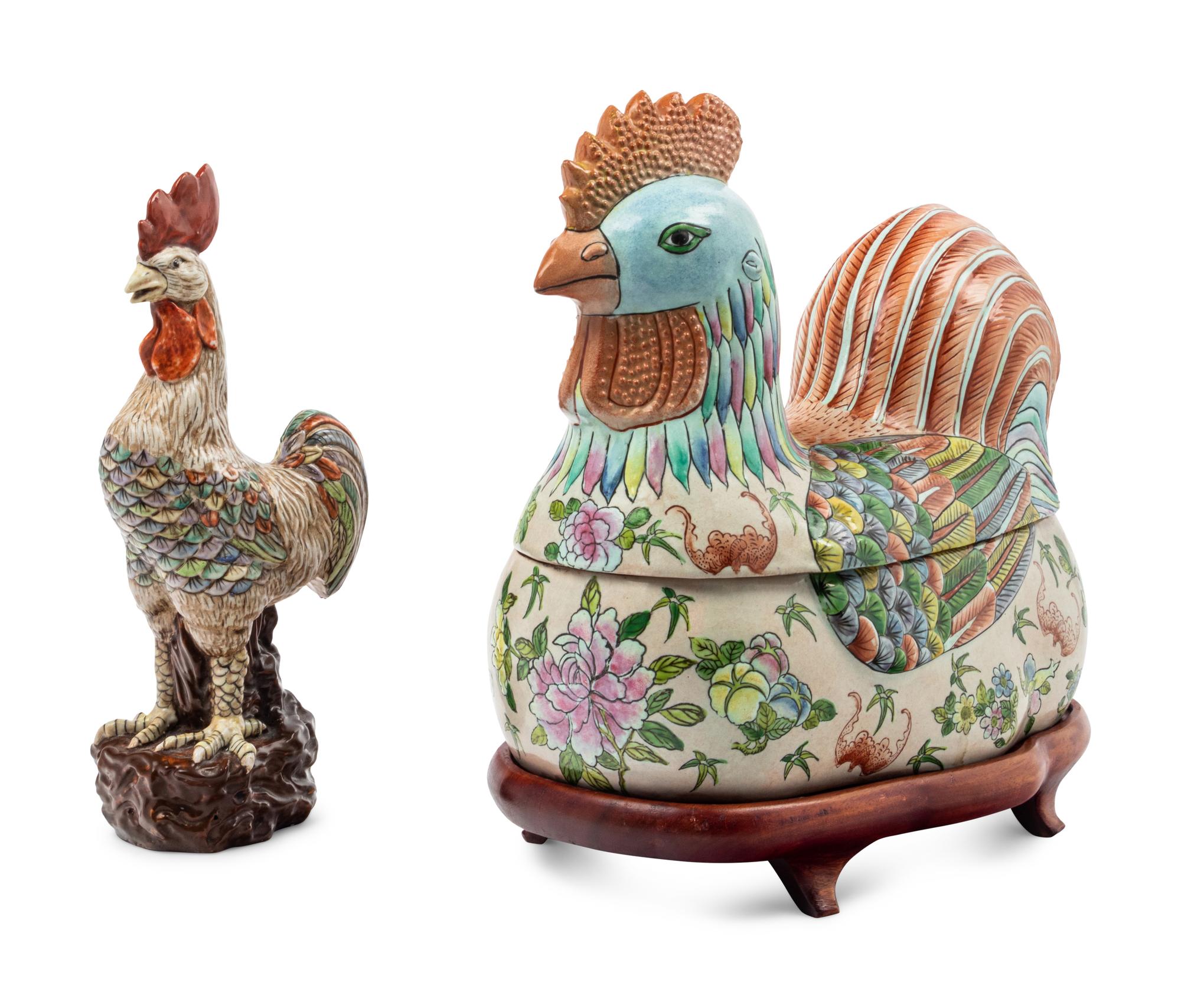 Two Chinese Export Famille Rose Porcelain Roosters