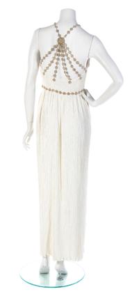 A Mary McFadden Couture Ivory Pleated Halter Gown, Size 6.