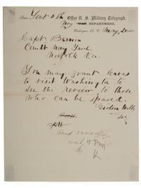 WELLES, Gideon (1802-1878). Letters and document associated with Welles, and other naval commanders.