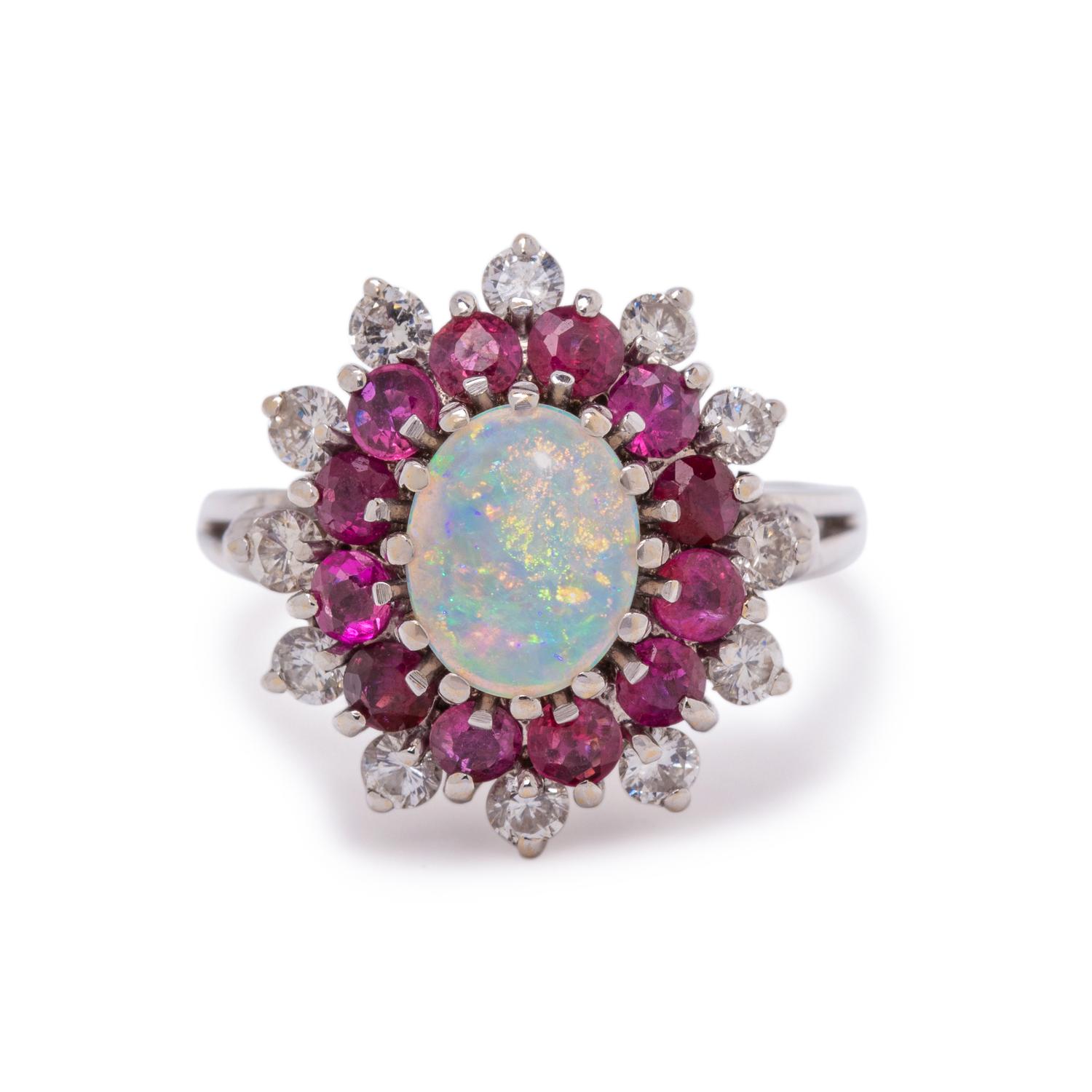 OPAL, RUBY AND DIAMOND RING
