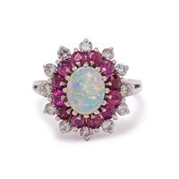 OPAL, RUBY AND DIAMOND RING