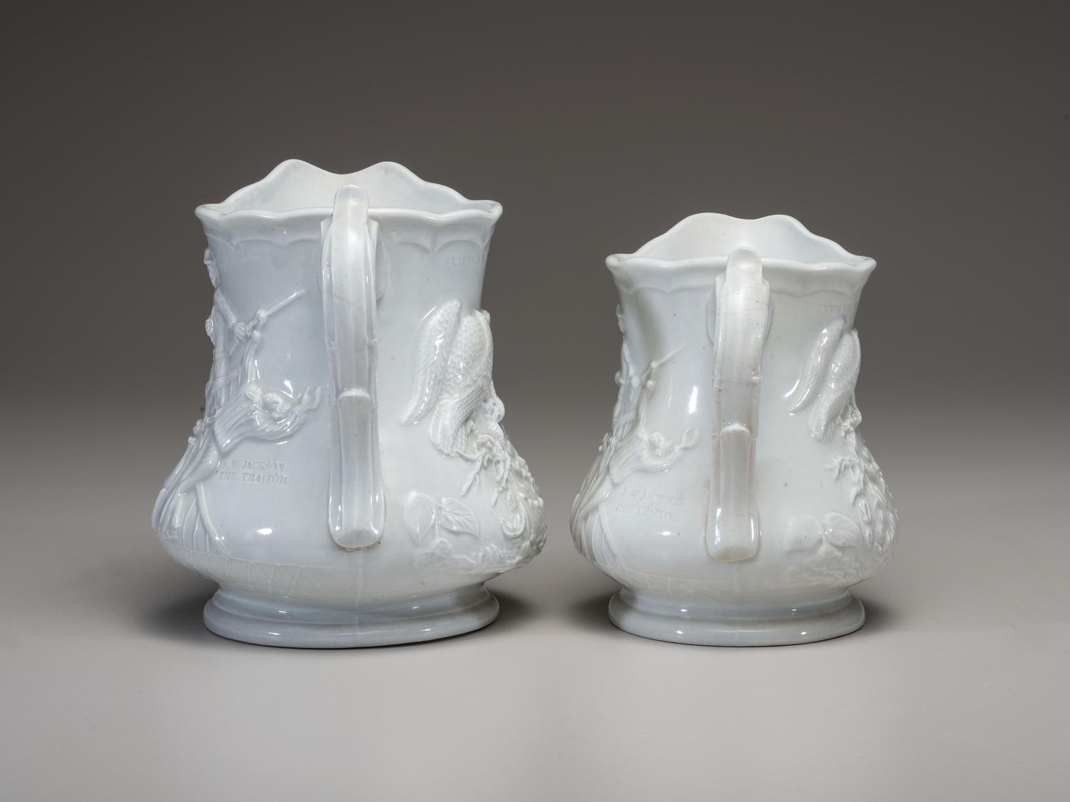 Two Millington, Astbury and Poulson White Glazed Molded Porcelain 'Colonel Elmer Ellsworth' Commemorative Pitchers