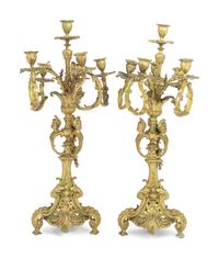 A Pair of Napoleon III Gilt Bronze Six-Light Candelabra