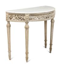A Louis XVI White-Painted Marble-Top Console Table